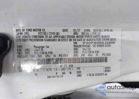 2017 Ford Focus Se из США, поврежденный, VIN 1FADP3K29HL224896